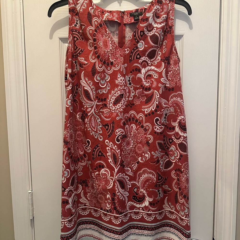 Ann Taylor Rust, White & Light Blue accent Paisley Dress